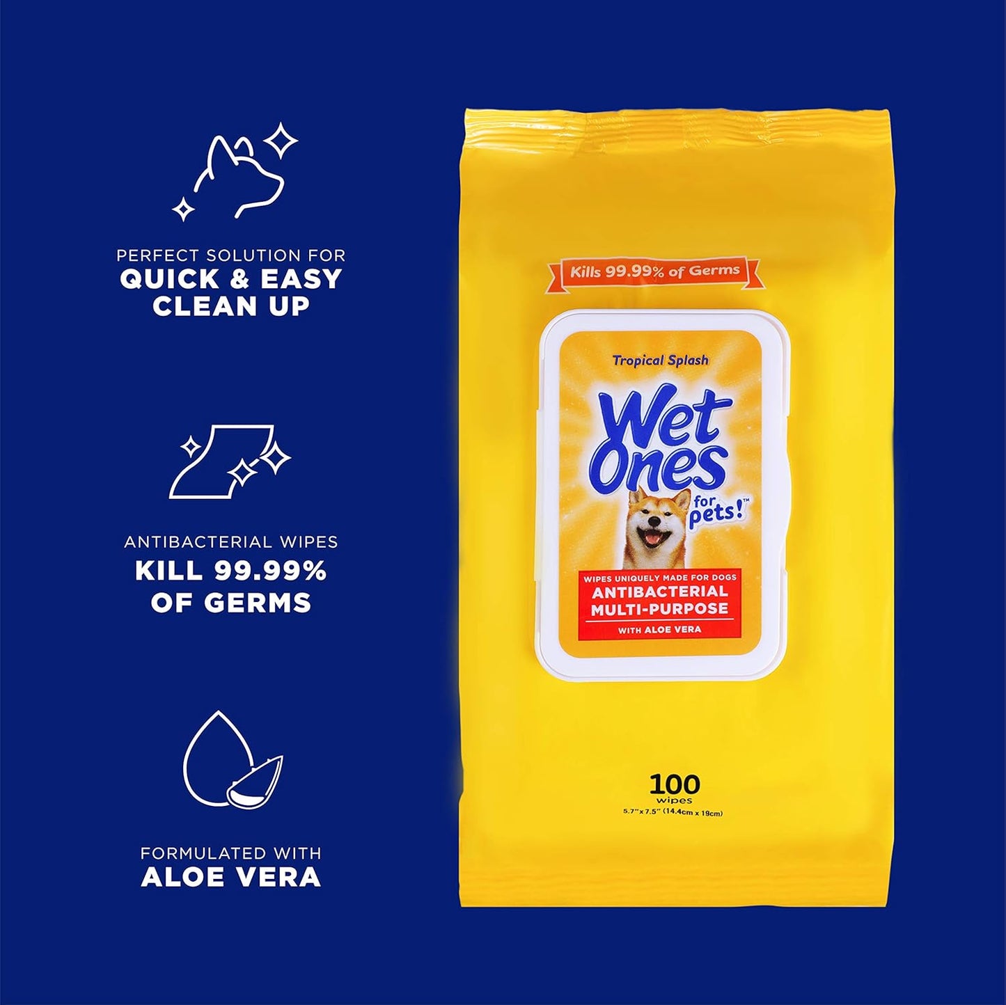 Wet Ones for Pets Multi-Purpose Dog Wipes with Aloe Vera, 100 Count - 3 Pack & Vet's Best Dog Toothbrush & Toothpaste Kit - Natural Ingredients Reduce Plaque, Whiten Teeth, Freshen Breath