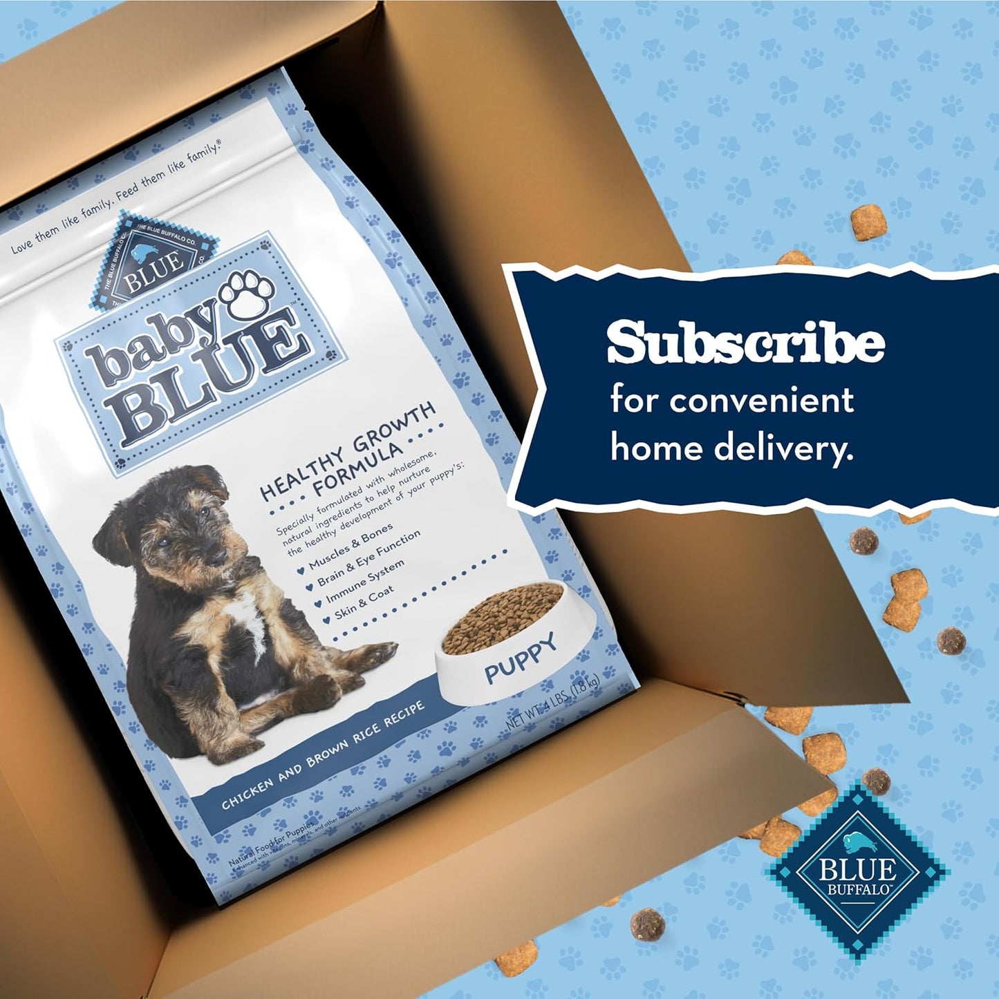 Blue Buffalo Baby Blue Natural Dry Food for Puppies, Healthy Growth Formula with DHA, Savory Chicken Recipe, 4-lb Bag