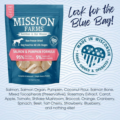 Mission Farms Wild Caught Salmon & Pumpkin Freeze-Dried Raw Dog Food Formula Complete & Balanced Meal for All Ages, 14 oz