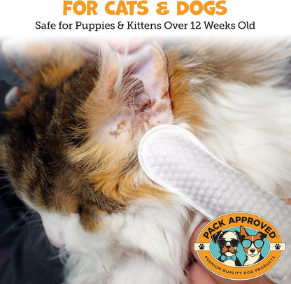 Advanced Pet Ear Finger Wipes for Dogs & Cats - Non-Irritating Pet Finger Wipes, Ear Cleaner for Dogs & Cats - Helps Reduce Wax Buildup, Debris, and Odor with Cucumber Melon Scent - 50ct