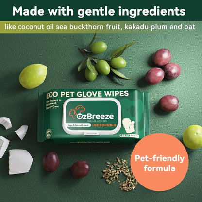 ECO PET Glove Wipes – Dog & Cat Cleaning Gloves Wipe | Bath Wipes with Coconut Oil, Sea Buckthorn, Kakadu Plum, Oat Extract | Pet Grooming Paw, Fur & Butt Wipes | Glove-Style Wet Wipes