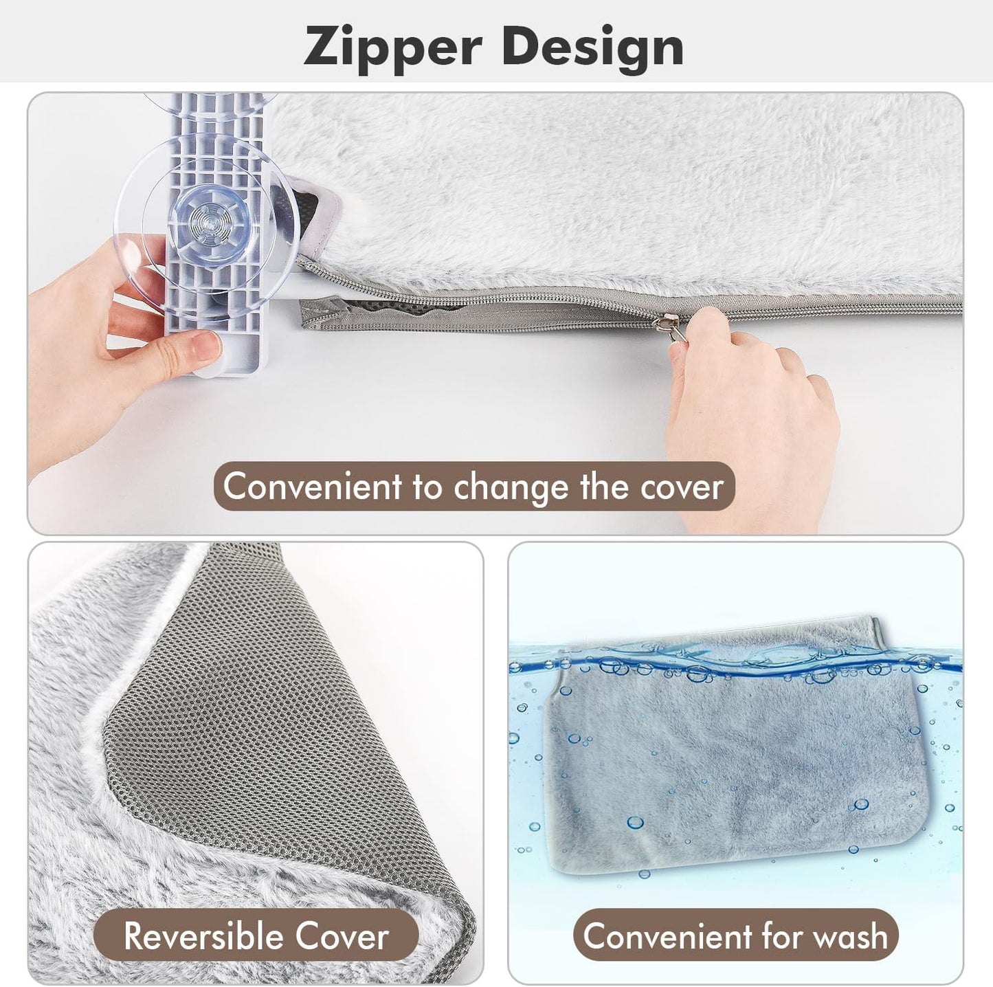 AMOSIJOY Cordless Cat Window Perch, Cat Hammock for Wall with 4 Suction Cups, Solid Metal Frame and Reversible Cover, Foldable Cat Beds for Indoor Cats