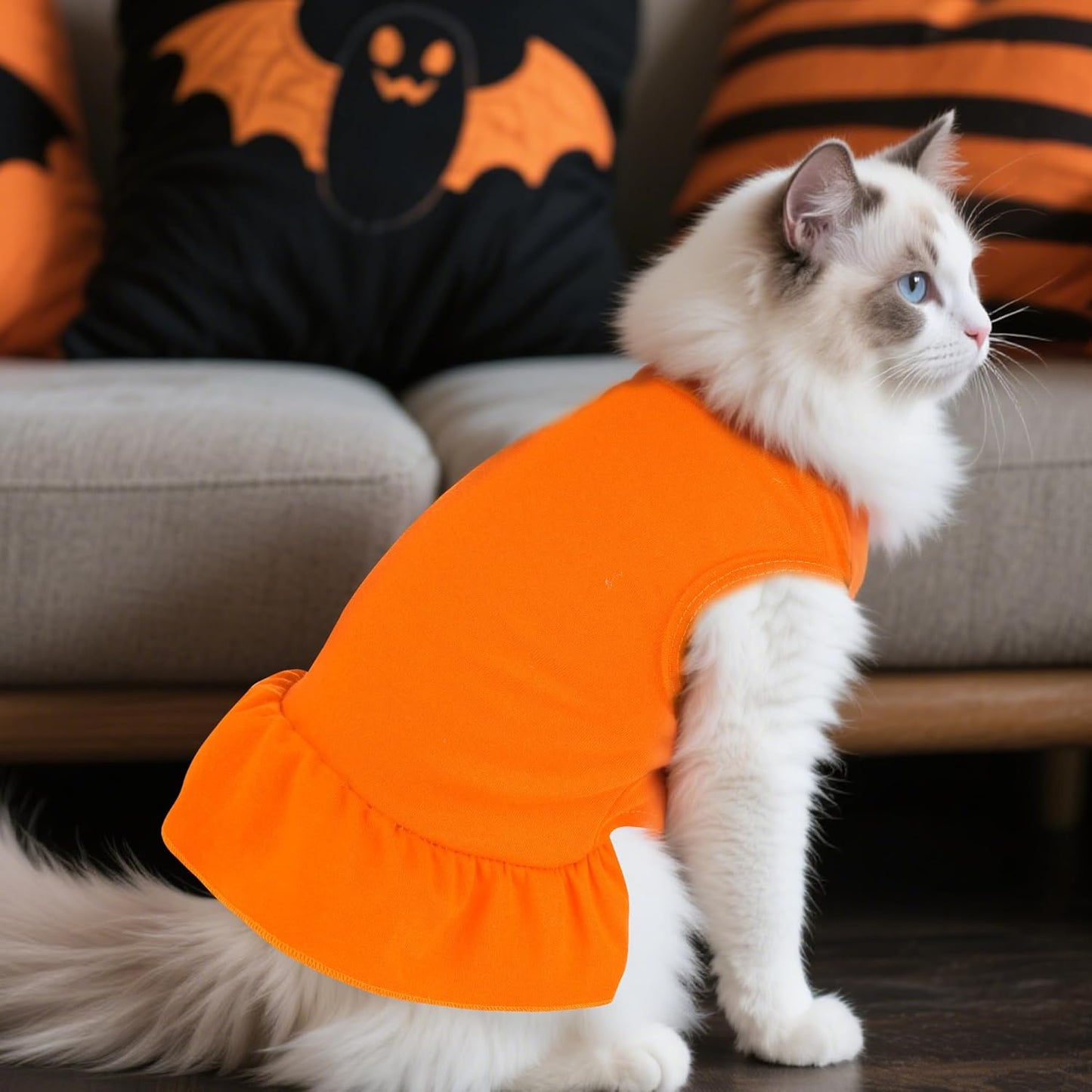 Dog Dresses Cat Skirt Solid Color Dog Clothes Summer Sleeveless Puppy Girl Clothes for Small Pet Dogs Cats (Orange, Medium)