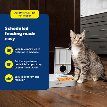 PetSafe Analog 2 Meal Programmable Pet Feeder, Automatic Dog and Cat Feeder - Dry or Semi-Moist Pet Food Dispenser, Slow Feed Portion Control (3 Cup/16 Ounce Total Capacity), Tamper-Resistant Design
