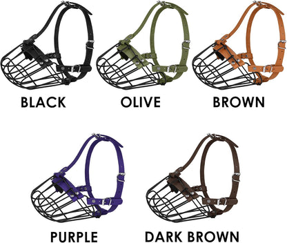 Pitbull Dog Muzzle Breathable Metal Basket for Large Dogs Amstaff Staffordshire Terrier Secure Wire Mask Adjustable Durable Leather Straps Biting Chewing Barking (Black)