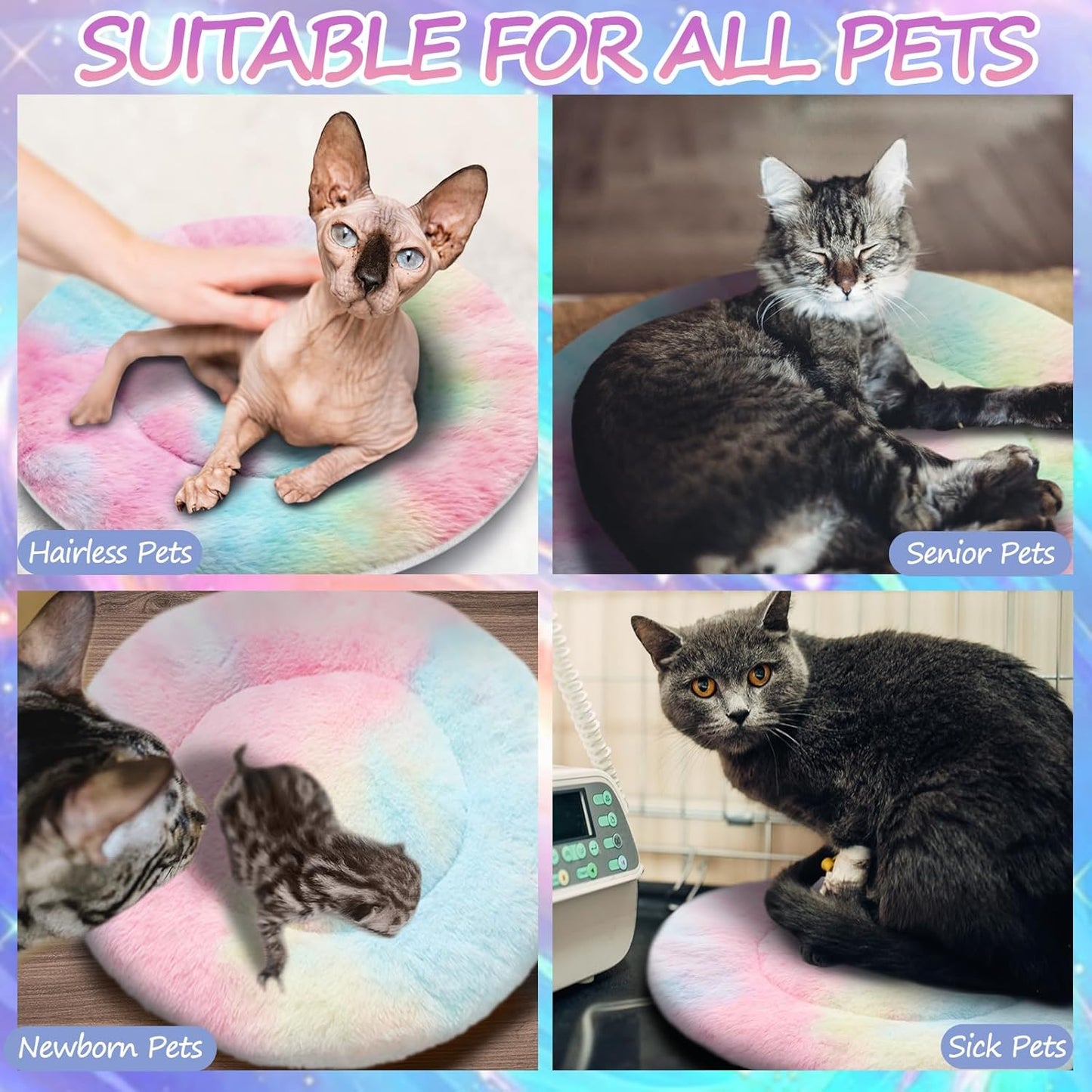 VitalCozy 2 Pack Self Warming Cat Pad Self Heating Pad Bed Reversible Machine Washable Reflects Body Heat Warm Thermal Pet Mat Crate Blanket for Feral and Indoor Cat(16'',Tie Dye)