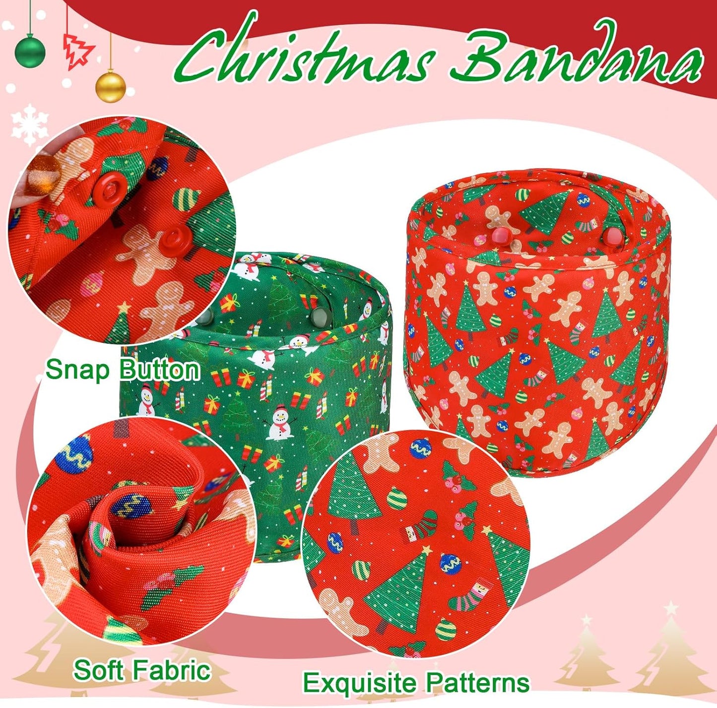 EXPAWLORER Christmas Dog Bandanas - 2 Pack Christmas Tree Snowman Dog Scarf Adjustable for Girl & Boy, Holiday Pet Bandana for Small Medium Large Breeds (Red Green, L)