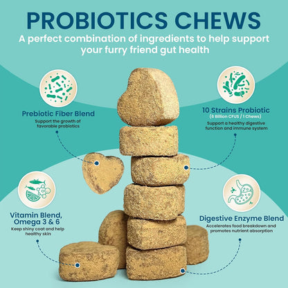 Probiotics for Dogs - Dog Probiotics with Prebiotics & Digestive Enzymes, Support Cut Health, Digestive Health & Immune System, Diarrhea & Allergy Itch Relief, 180 Soft Chews
