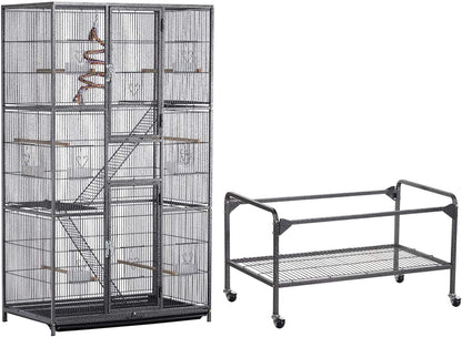 Yaheetech 69-Inch Extra Large Wrought Iron 3 Levels Ferret Chinchilla Sugar Glider Squirrel Small Animal Cage with Cross Shelves and Ladders, Black
