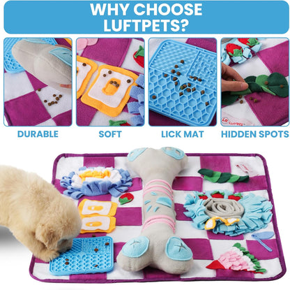 Soft Snuffle Mat for Dogs Large Breed & Lick Pad, Keeps Pets Busy, Comfortable Sniff & Enrichment Mat to Lay On, Puzzle Toy with Lots of Games, Anti-Slip & Washable, Slows Down Feeding