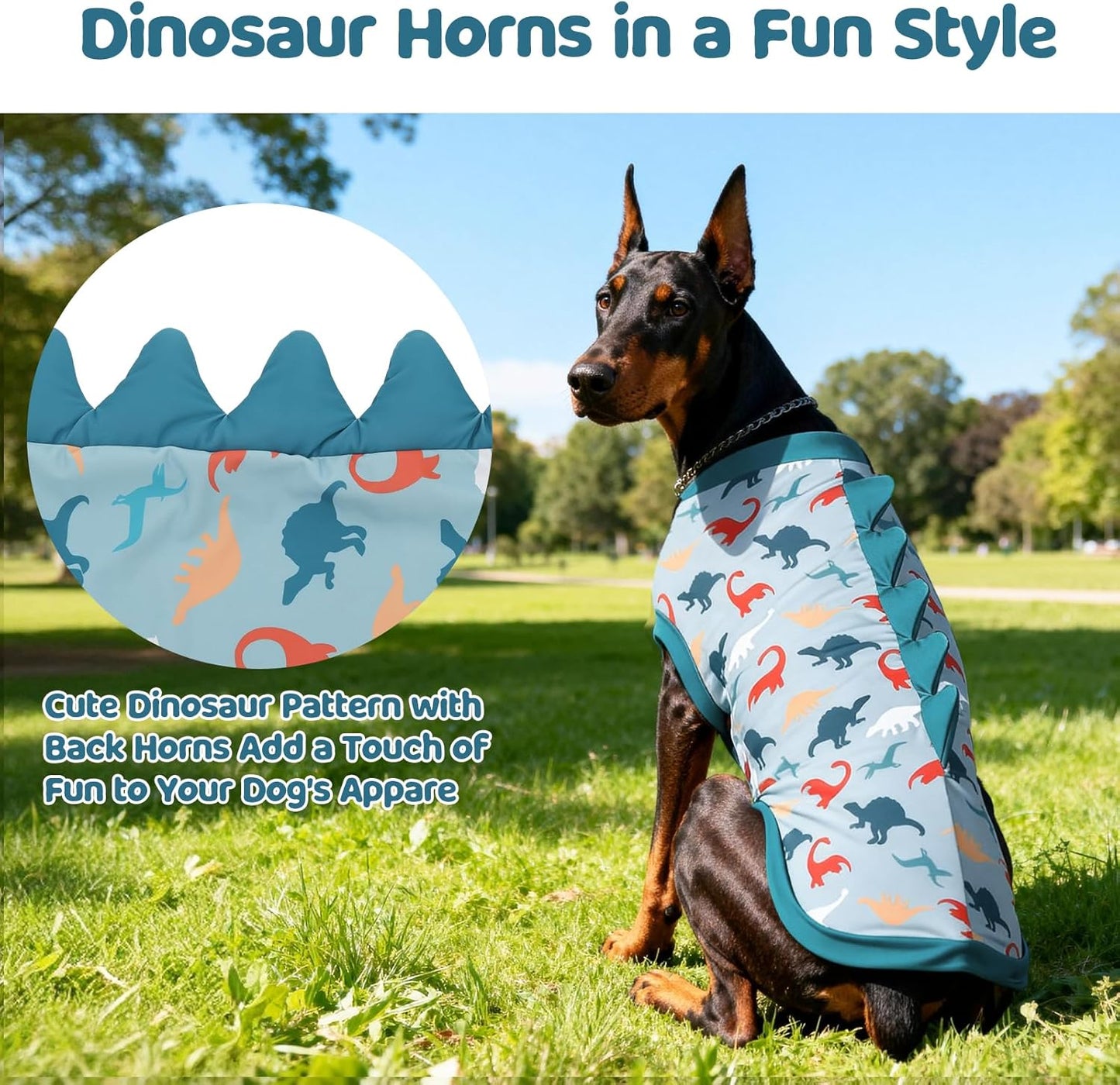 UPF 50+ Sun Protection Dog Shirt - Sleeveless Cooling Vest for Large Dogs Boy, Quick-Dry Pet T-Shirt with Funny Dinosaur Horns, UV Protective Breathable Dog Clothes U-COSBX05XL
