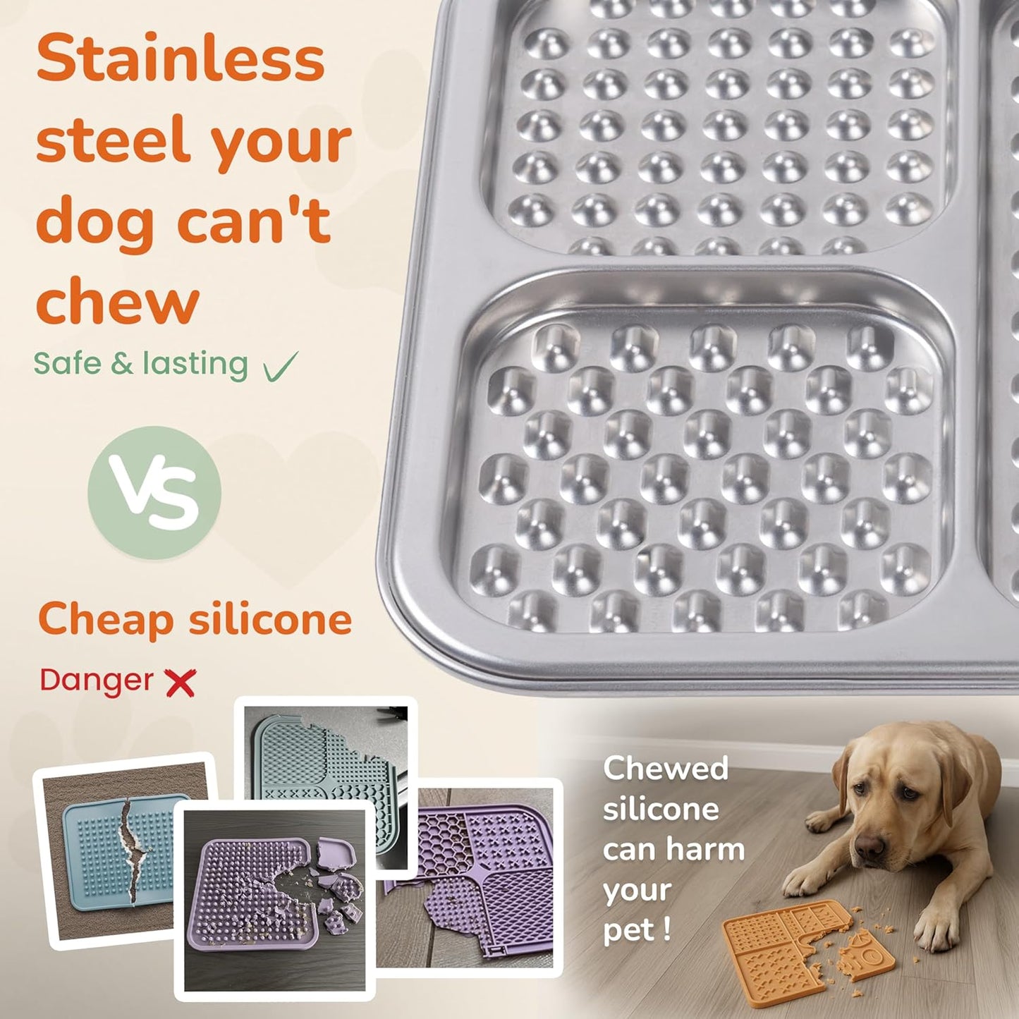 2 Pack - Stainless Steel Lick Mat for Dogs & Cats, Large Non-Slip Slow Feeder Pad with Suction Cups, Chew-Proof Dog Licking Mat for Anxiety Relief, Bathing & Grooming Time
