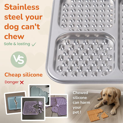 2 Pack - Stainless Steel Lick Mat for Dogs & Cats, Large Non-Slip Slow Feeder Pad with Suction Cups, Chew-Proof Dog Licking Mat for Anxiety Relief, Bathing & Grooming Time