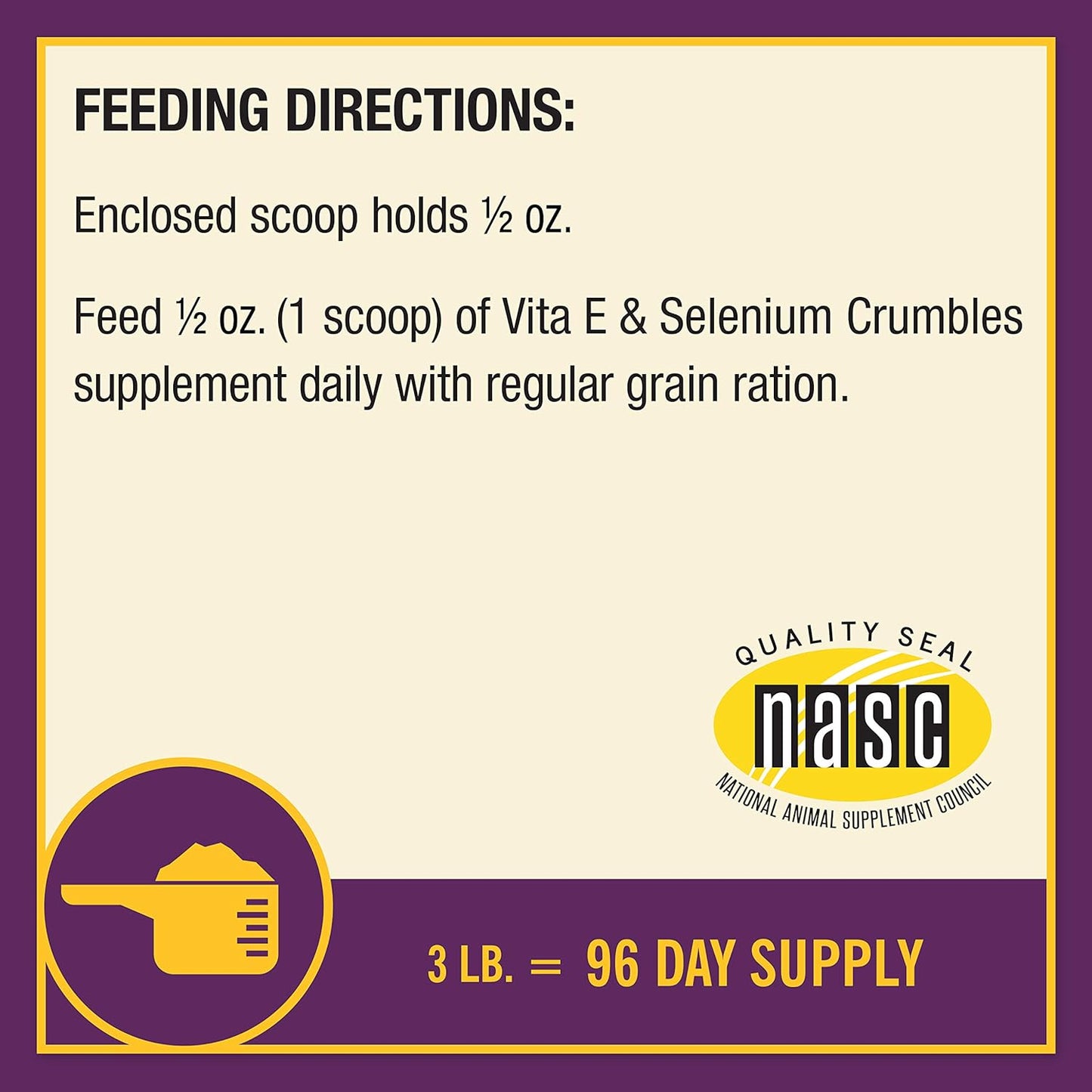 Farnam Horse Health Vita E & Selenium Crumbles Horse Vitamin Supplement, Supports optimal muscle health & antioxidant support, 3 lbs., 96 day supply