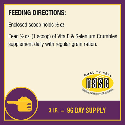 Farnam Horse Health Vita E & Selenium Crumbles Horse Vitamin Supplement, Supports optimal muscle health & antioxidant support, 3 lbs., 96 day supply
