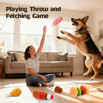 Large Dog Toy Set, 5-Pack Stuffed Dog Chew Toys, Durable Plush Dog Toy, Dogs Squeaky Toys for All Breed(Hamburger Series)