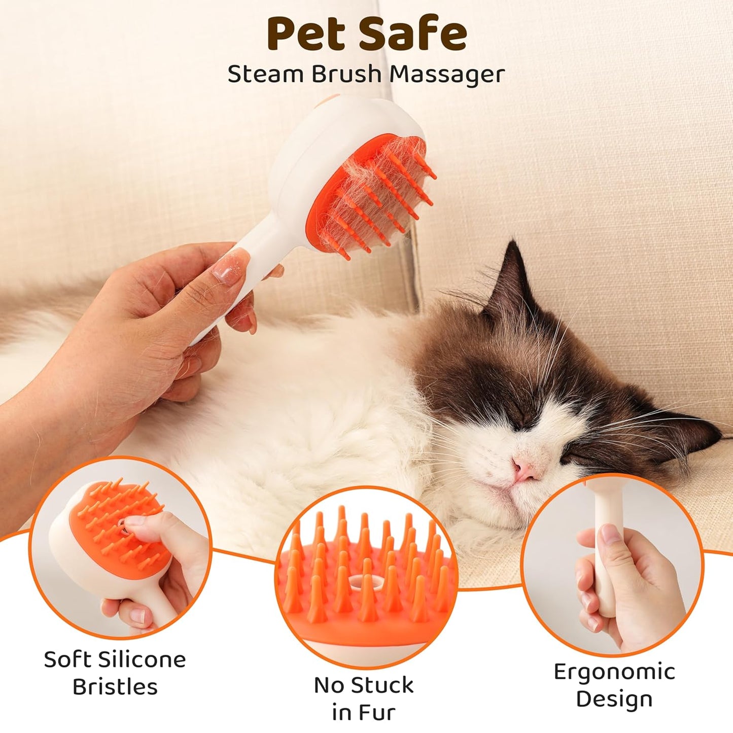 Steam Cat Brush, 6-in-1 Dog Brush Spritz Defur Comb with Pet Waterless Shampoo, Steamy Skin Friendly Deshedding Grooming Tool, Suitable for Shedding & Haired Pets, Pet Supplies Accessories, Yellow