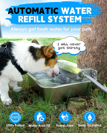 Automatic Dog Water Dispenser, 2 Gallons 304 Stainless Steel Dog Water Bowl for Indoor/Outdoor, Large Water Bowl for Pets & Livestock, Anti Tip, Wide Mouth, Water Auto Fill, Fit GHT 3/4" Faucet