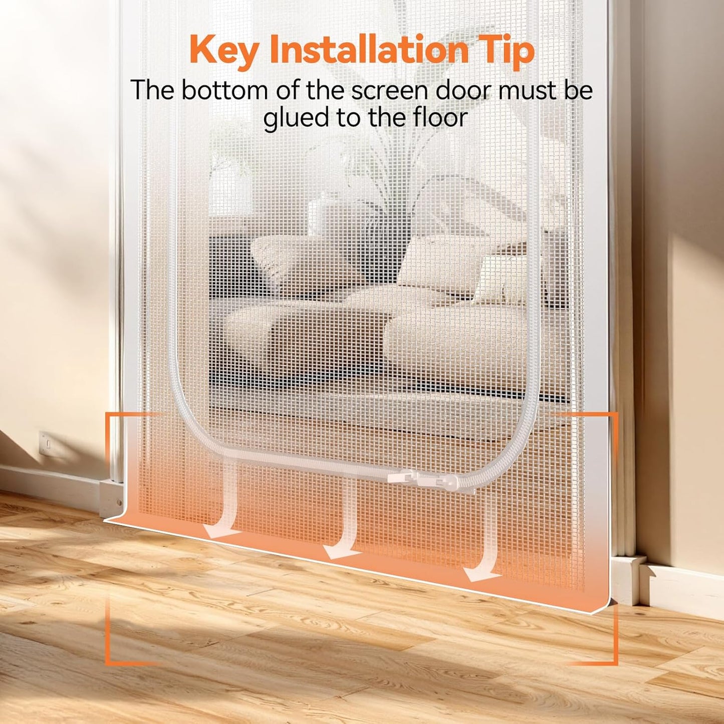 Cat Screen Door, Extra Tall Cat-Proof Mesh Gate, Fit Door Size 30'' x 80'', Anti Scratch Mesh with Zipper Closure, for Living Room, Kitchen, Bedroom (White, U-Shaped)