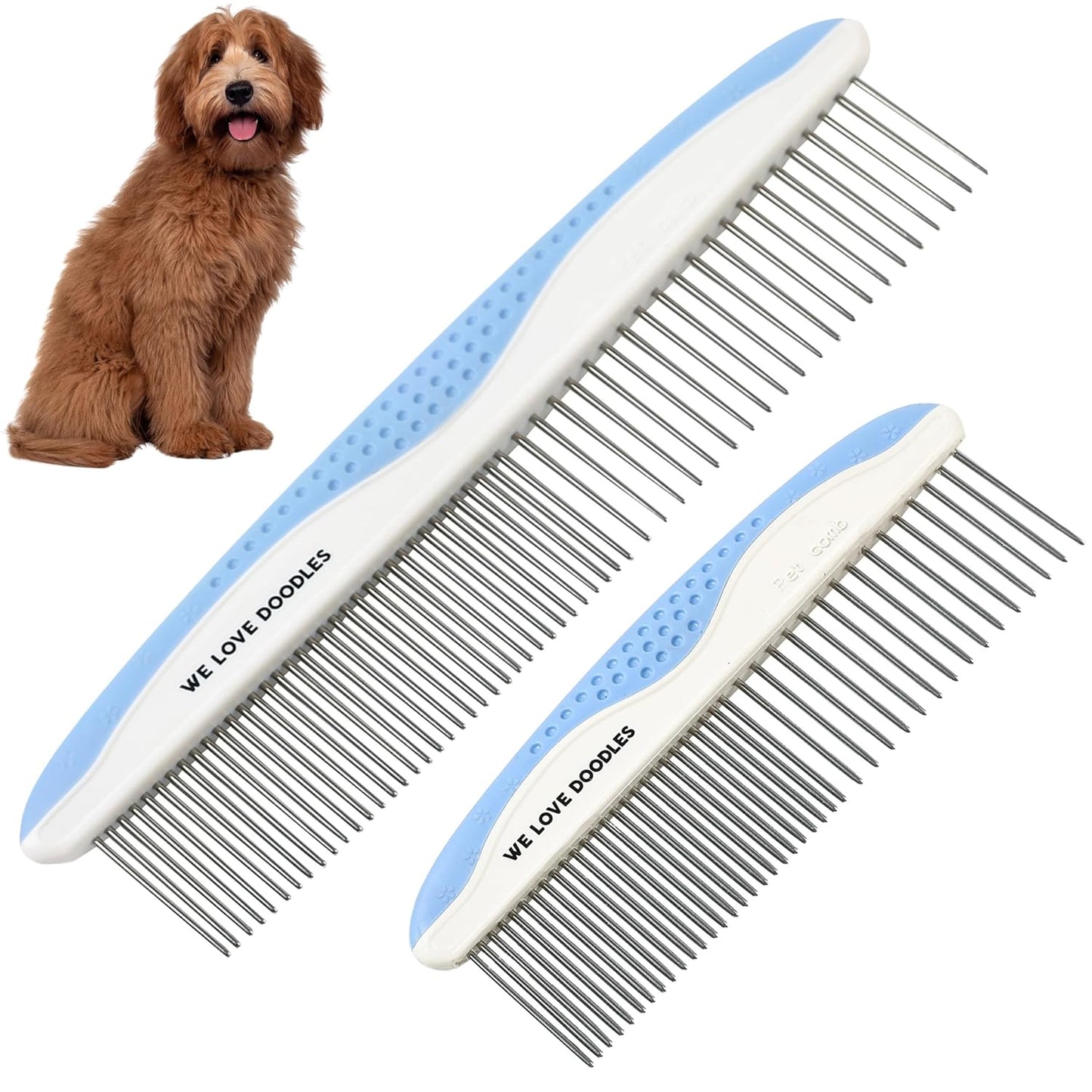Metal Dog Comb, Dog Combs for Grooming Matting, Doodle Brush, Dematting Comb for Dogs, Dog Grooming Tools, Metal Pet Comb, Detangler Brush, Dematting Tools For Dogs, 2 Pack
