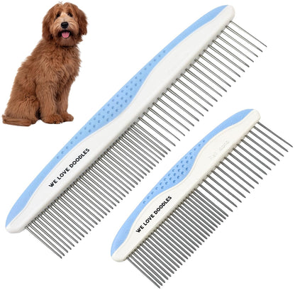 Metal Dog Comb, Dog Combs for Grooming Matting, Doodle Brush, Dematting Comb for Dogs, Dog Grooming Tools, Metal Pet Comb, Detangler Brush, Dematting Tools For Dogs, 2 Pack