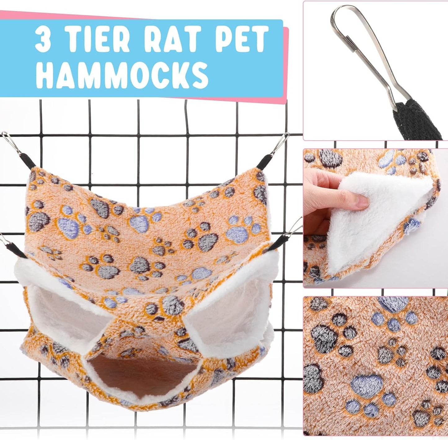 Abbylike 9 Pieces Rat Hammock 3 Tier Guinea Pig Ferret Hammocks Small Pet Hanging Tunnel Glider Toy Guinea Pig Ferret Hideout Bed Cage Accessories for Hamster(Light Brown, White, Black,Paw)