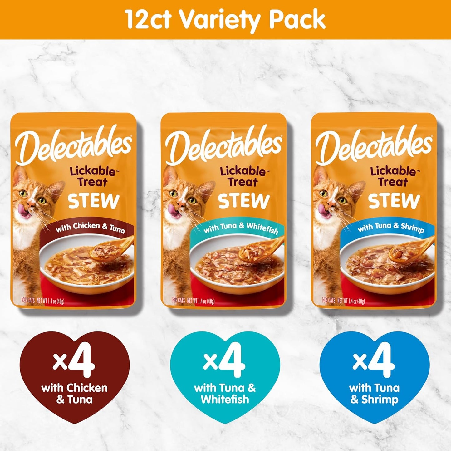 Hartz Delectables Stew Lickable Wet Cat Treats for Adult & Senior Cats, Variety Pack, 1.4 Ounce (Pack of 12)