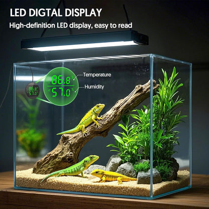 QZQ Reptile Thermometer and Humidity Gauge, LED Digital Thermometer Hydrometer, Reptile Tank Accessories for Bearded Dragon, Crested Gecko, Snake, Jumping Spider, Lizard, USB Power Supply (Black)