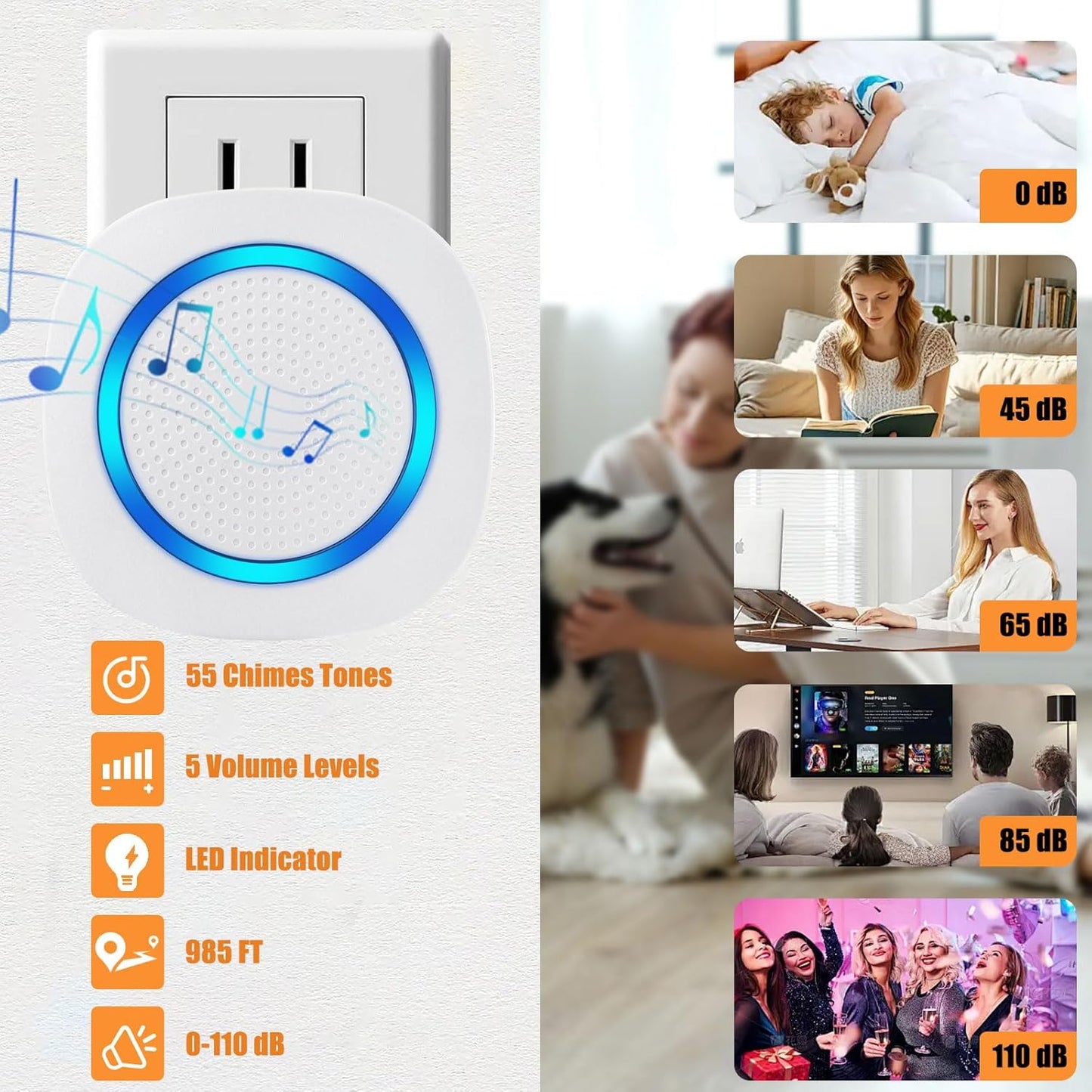 Smart Dog Door Bell Wireless Puppy DoorBell for Potty Training, Dog Bells to go Outside, IP55 Waterproof Bells for Dogs to Ring to go Potty (3 Receivers+6 Buttons)