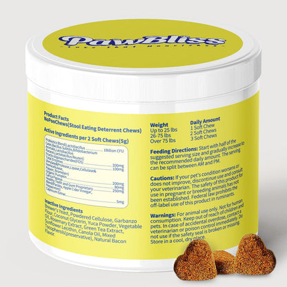 No Poo Chews for Dogs – Stop Stool Eating with Coprophagia Deterrent – Probiotic & Enzyme Soft Chews – Digestive & Breath Support – 120 Bacon-Flavored Chews