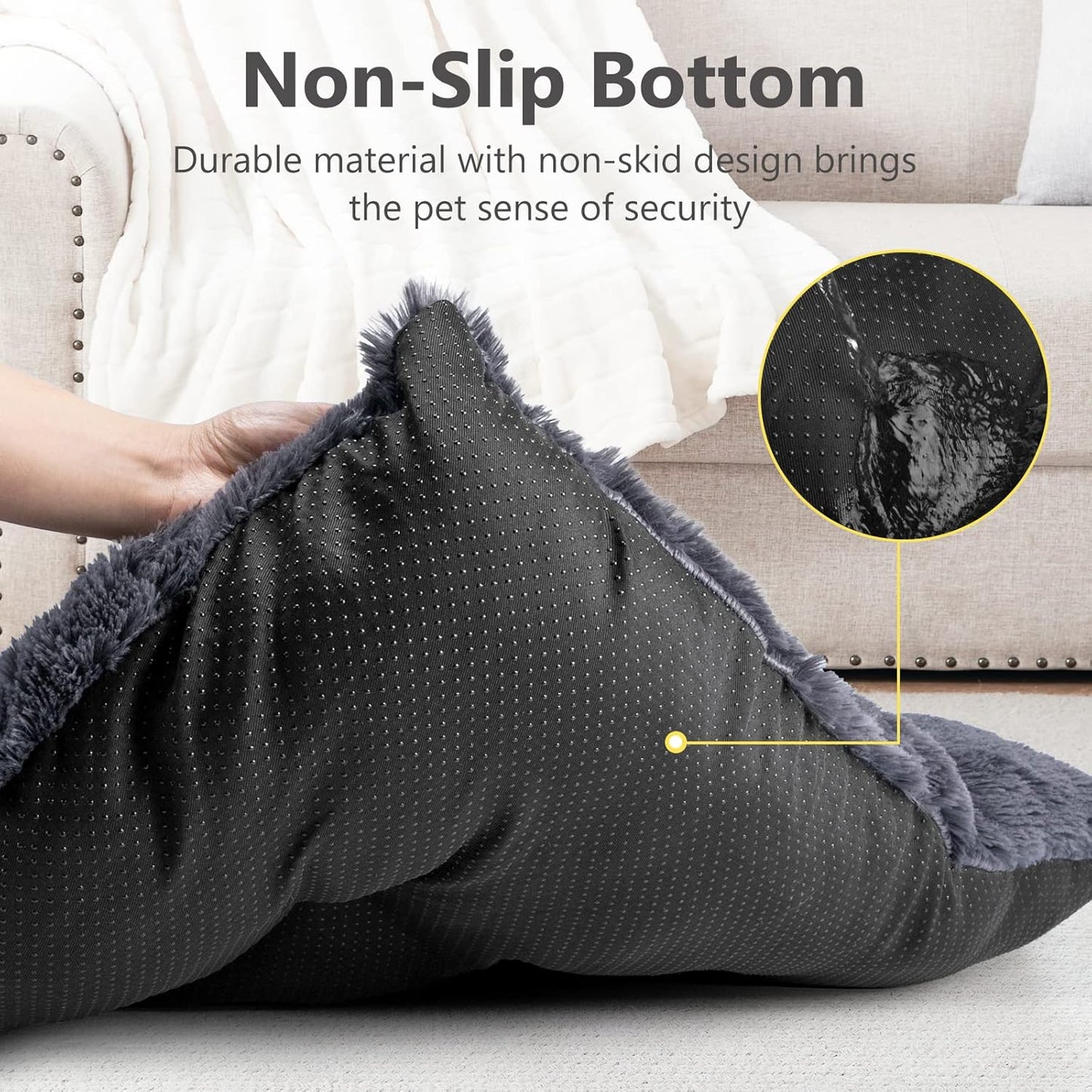 JOEJOY Large Dog Bed Crate Pad, Deluxe Plush Washable Dog Beds Fulffy Soft Kennel Pad Anti-Slip Pet Sleeping Mat for Extra Large Medium Small Dogs, 47" x 29", Grey