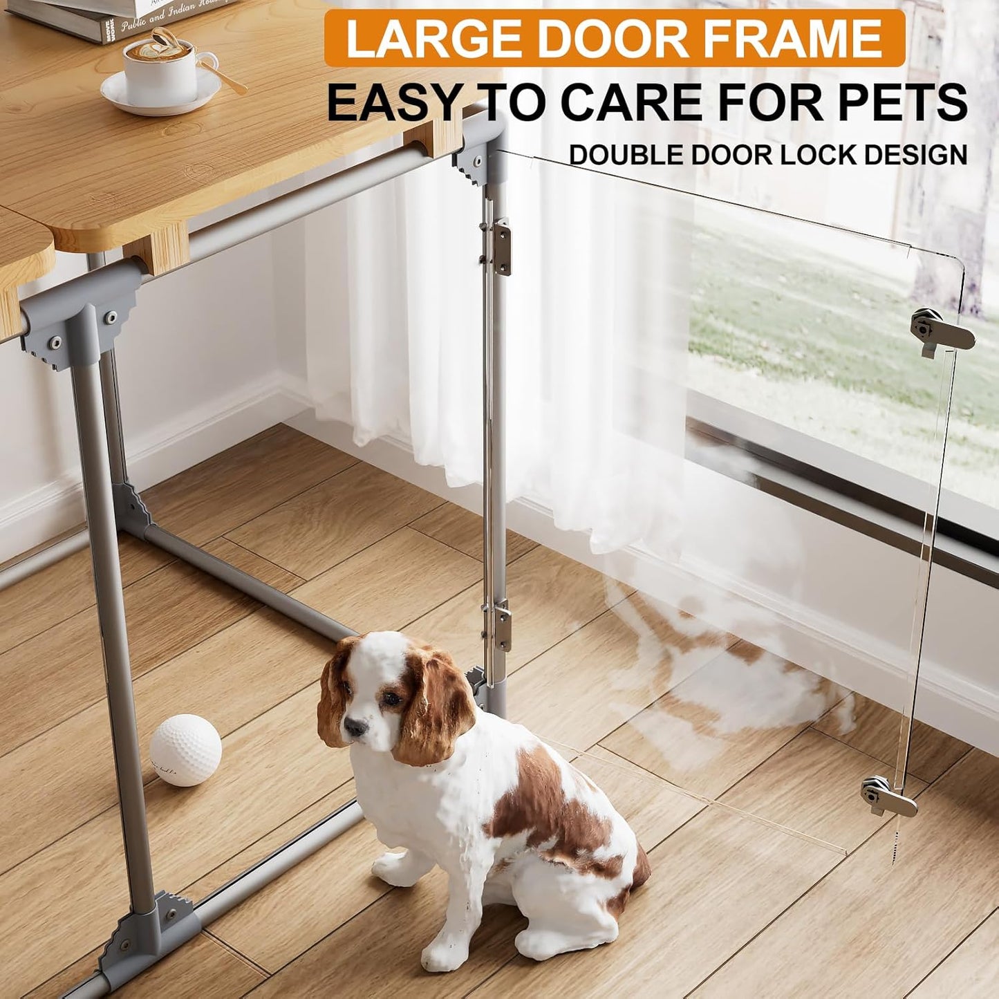 Clear Acrylic Dog Cage Furniture, Decorative Dog Kennel Furniture with Solid Wood Tabletop, 41 Inch, 6 Panels, Transparent Pet Fence for Small Dogs, Rabbits, Hedgehogs, and Cats