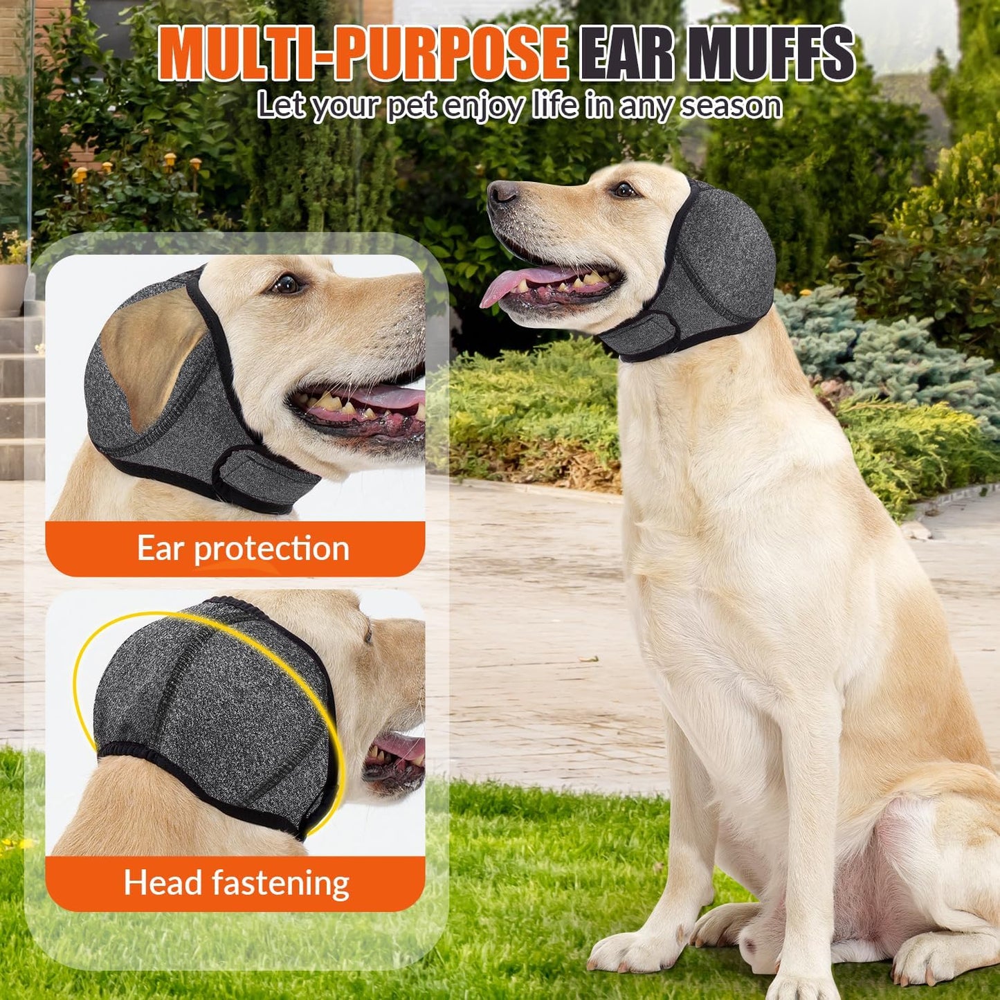 SlowTon Quiet Ears Dog Hoodie - 2 Pcs Ear Wrap Dog Ear Muffs Noise Protection, Anxiety Relief Dogs Hat Calming Hood Head Cover, Pet Headband Dogs Ear Protector for Grooming, Force Drying (Grey,S)