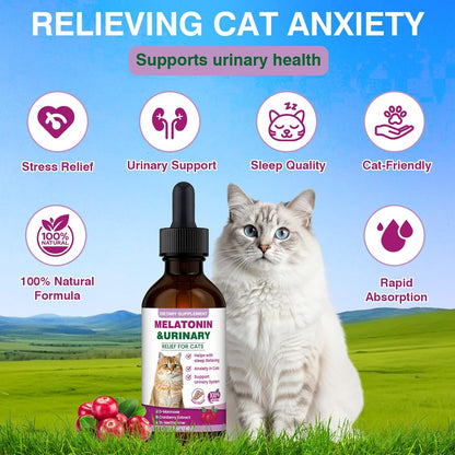 Cat Melatonin with Cranberry Extract – Calming Supplement for Cats to Ease Anxiety and Stress, Promote Relaxation and Better Sleep, Supports Urinary Tract Health
