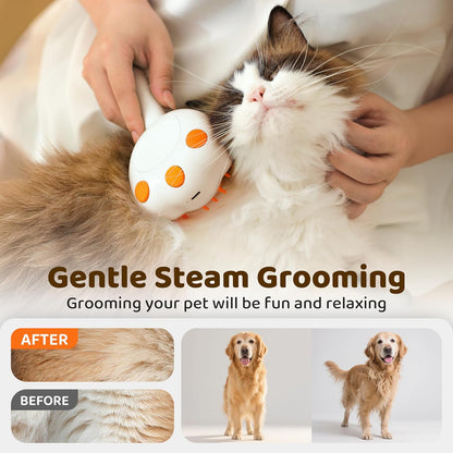Steam Cat Brush, 6-in-1 Dog Brush Spritz Defur Comb with Pet Waterless Shampoo, Steamy Skin Friendly Deshedding Grooming Tool, Suitable for Shedding & Haired Pets, Pet Supplies Accessories, Yellow