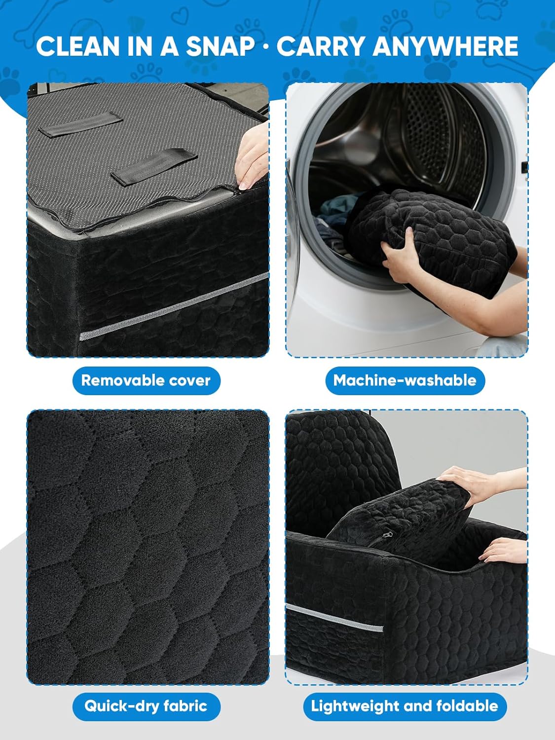 Dog Car Seat for Small/Medium Pets, Adjustable Booster Seat with Safety Leash, Washable Cover & Storage Pockets (Up to 35 lbs, Black)