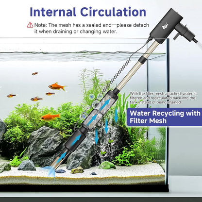 AQQA Electric Aquarium Vacuum Gravel Cleaner - 8W/213GPH Rechargeable Fish Tank Cleaning Tools Automatic Water Changer Pump with Debris Clean & Sand Washing, 4-Speed Adjustable Powerful Suction