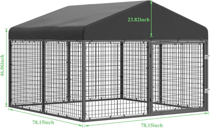 Large Outdoor Dog Enclosure,Heavy Duty Dog Cage with Roof,Galvanized Steel Dog Kennel Fence with Double Safety Locks(6.56'x 6.56')