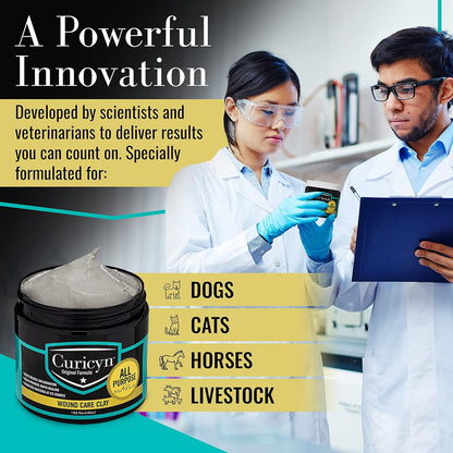 Curicyn Animal Wound Care Clay 16oz. - Vet-Approved Natural Skin Ointment For Dog, Cat, Horse, and Other Livestock - Bentonite Clay with Aloe Treatment - Gentle No Sting Fast-Acting Formula