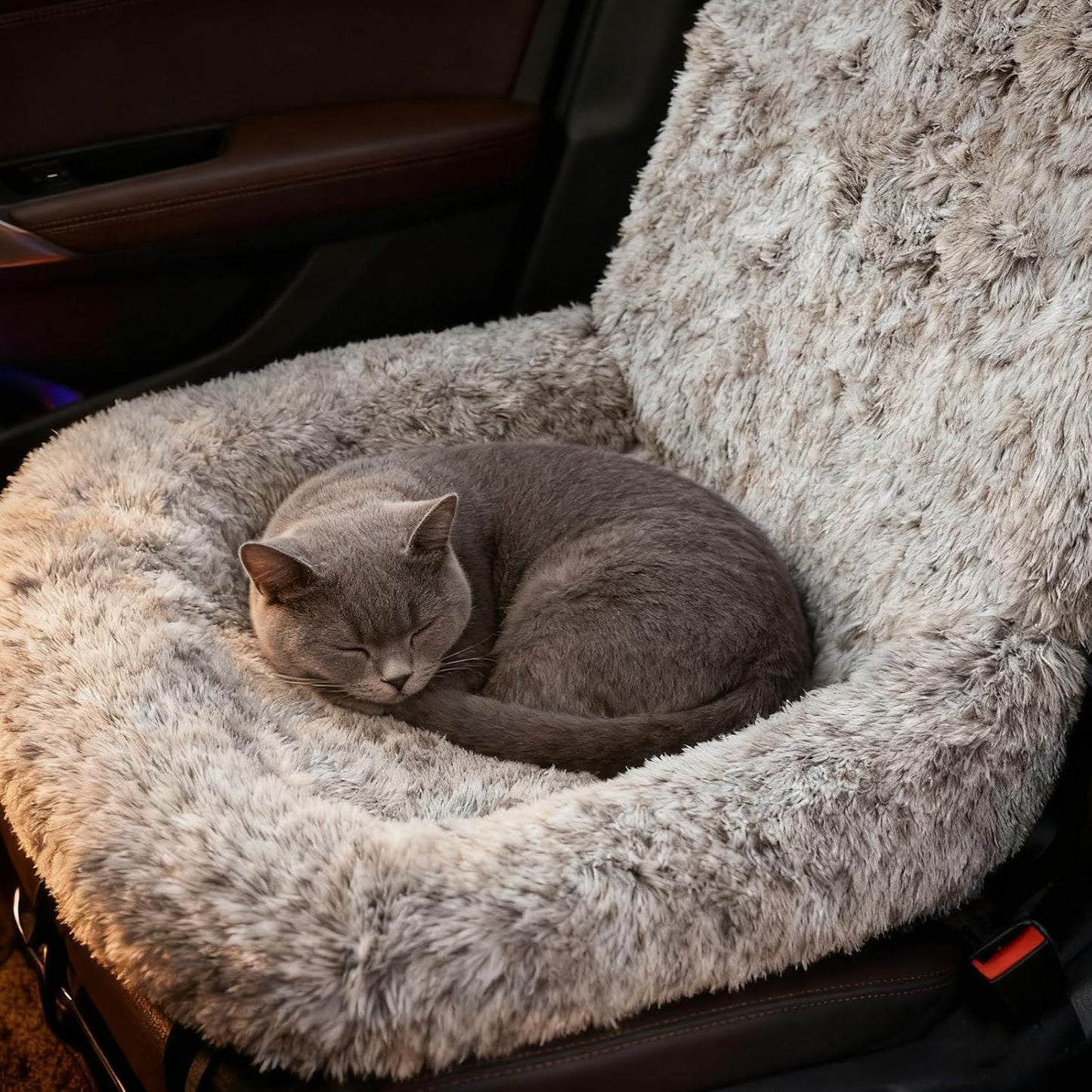 Dog Car Seat for Small Dogs, Dog Bed with Safety Straps, Fluffy Pet Travel Seat Removable Washable Cushion Protects Car from Dirt & Scratches, Small