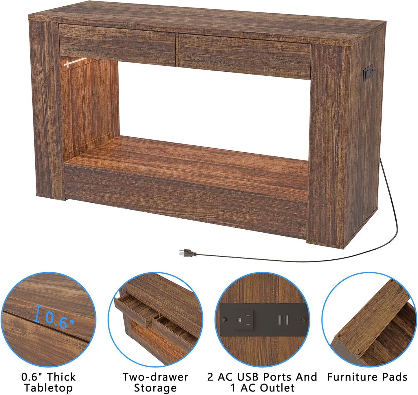 55–75 Gallon Aquarium Stand for Fish Tank & Turtle ,Reptile,Amphibian Terrariums, MDF Tabletop & Drawers, Reinforced Metal Frame, LED Lighting, Power Outlets (Rustic Brown)