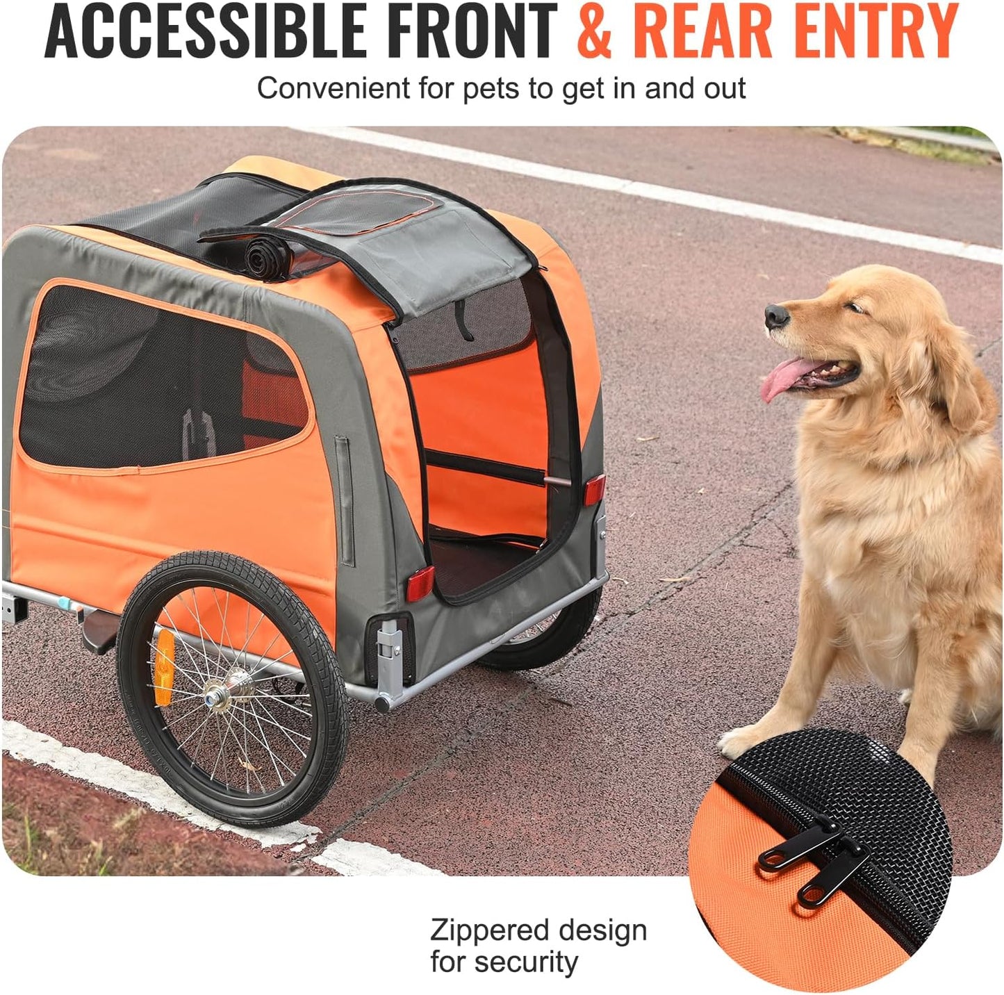 VEVOR Dog Bike Trailer, Supports up to 66 lbs, Pet Cart Bicycle Carrier for Small & Medium Dogs, Easy Folding Frame with Quick Release Wheel, Universal Bicycle Coupler, Reflector, Flag, Internal Leash