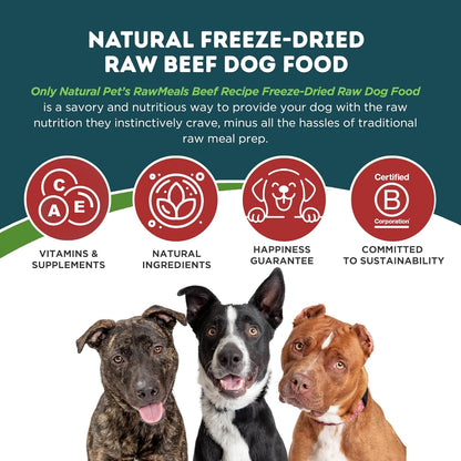 Only Natural Pet RawMeals Beef Recipe Freeze-Dried Dog Food - High-Protein, Grain-Free, with Organ Meat, Fruits & Veggies - Complete Meal, Topper or Treat for All Breeds & Picky Eaters - 25 oz