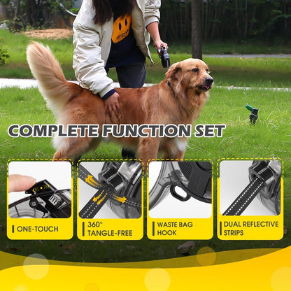 16 ft Retractable Dog Leash, One-Handed Brake, 360° Tangle-Free, Strong Nylon Tape, for Dogs up to 85 lbs