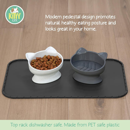 Kitty City Raised Cat Ear Bowls, Small Slow Eat Bowls 2pk (Modern)