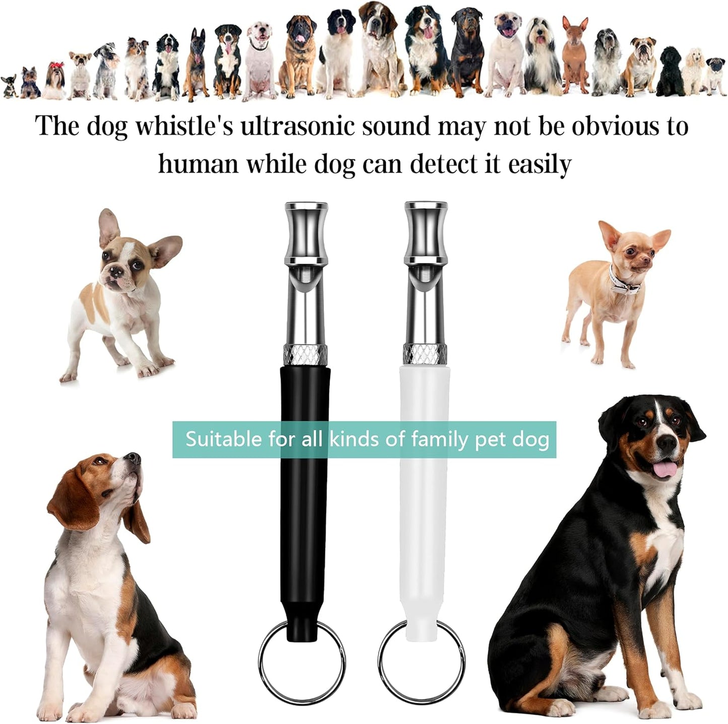 2 Pack Dog Whistle, Dog Whistle to Stop Barking Neighbors Dog, Adjustable Ultrasonic Silent Dog Whistle, Professional Recall Dog Training Whistles, with Lanyard (Black and White)
