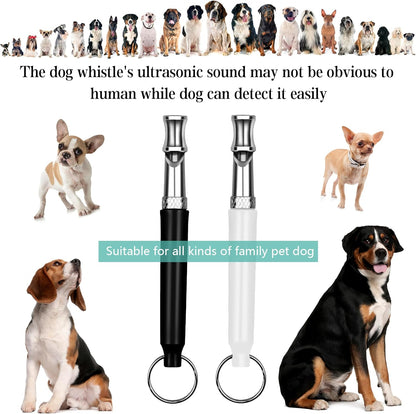 2 Pack Dog Whistle, Dog Whistle to Stop Barking Neighbors Dog, Adjustable Ultrasonic Silent Dog Whistle, Professional Recall Dog Training Whistles, with Lanyard (Black and White)
