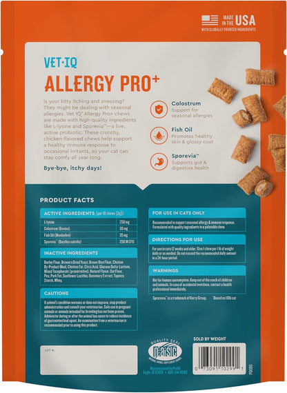 VetIQ Allergy Pro+ Relief for Cats, Cat Allergy Supplement & Vitamins with Probiotics, Fish Oil, Tart Cherry, Skin & Coat Support, Sneezing & Itching Relief, Seasonal Allergies, 3.7oz