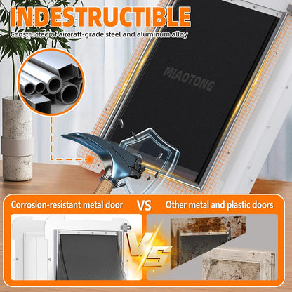 MIAOTONG 3-Flap Dog Door for Wall, Double Magnetic Flaps Pet Door for Wall, Aluminum Lock Doggy Door,Steel Frame and Telescoping Tunnel Dog Doors and Cat Doors(Pets Up to 40 Lb) -Medium