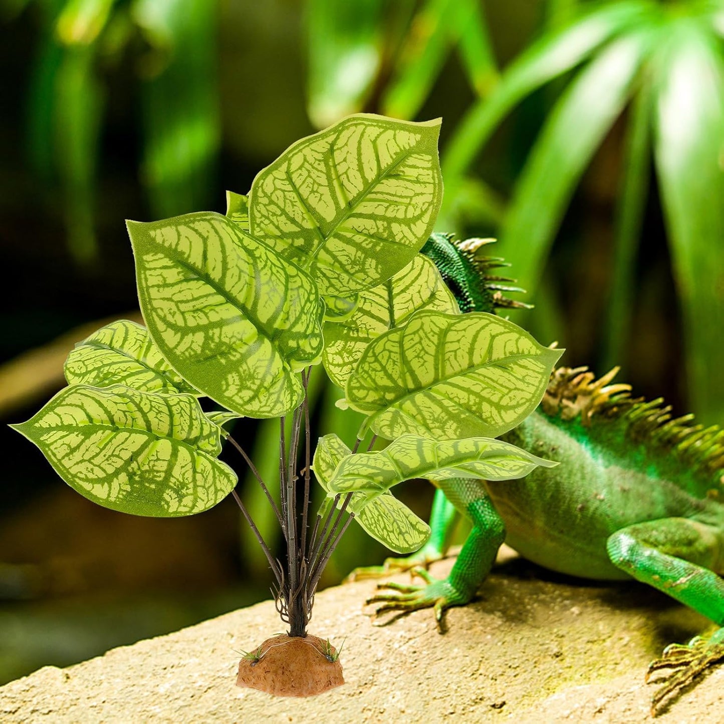 Reptile Plant Ornament with Large Base Artificial Terrarium Plant Decoration for Amphibian and Reptile Habitat for Enclosure Landscaping
